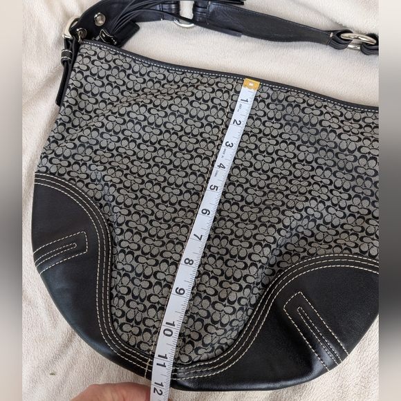Coach Hobo Bag Signature Mini C Logo Black Gray Canvas Leather Jacquard Shoulder - Picture 11 of 11